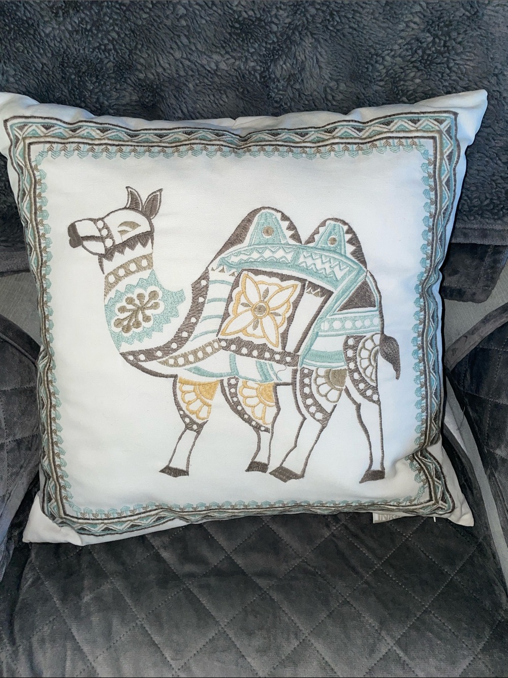 Ink & Ivy embroidered camel throw pillow, 20” x 20”